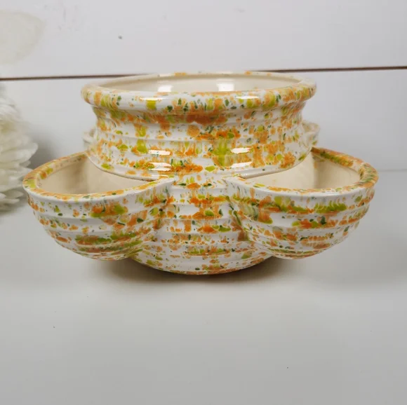 Vintage '78 Orange & Green Speckled Strawberry Pot Signed Studio Pottery Planter - Picture 8 of 12